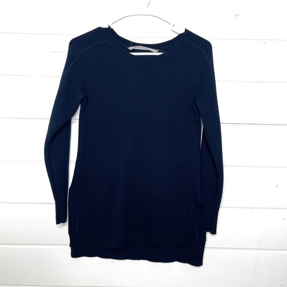 Athleta Waffle Knit Pullover Sweater Navy Merino Wool Blend Thermal Womens XXS - Picture 1 of 7